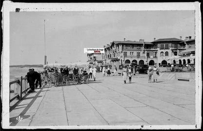 Plaque verre photo, négatif noir & blanc 9x14 cm, Soorts-Hossegor, terrasse