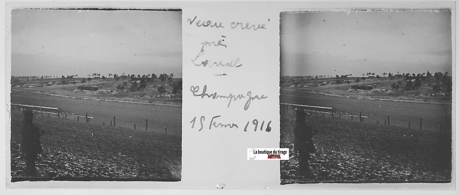 Veau Crevé, Laval, Plaque verre stéréo, positif ancien noir & blanc 4,5x10,7 cm