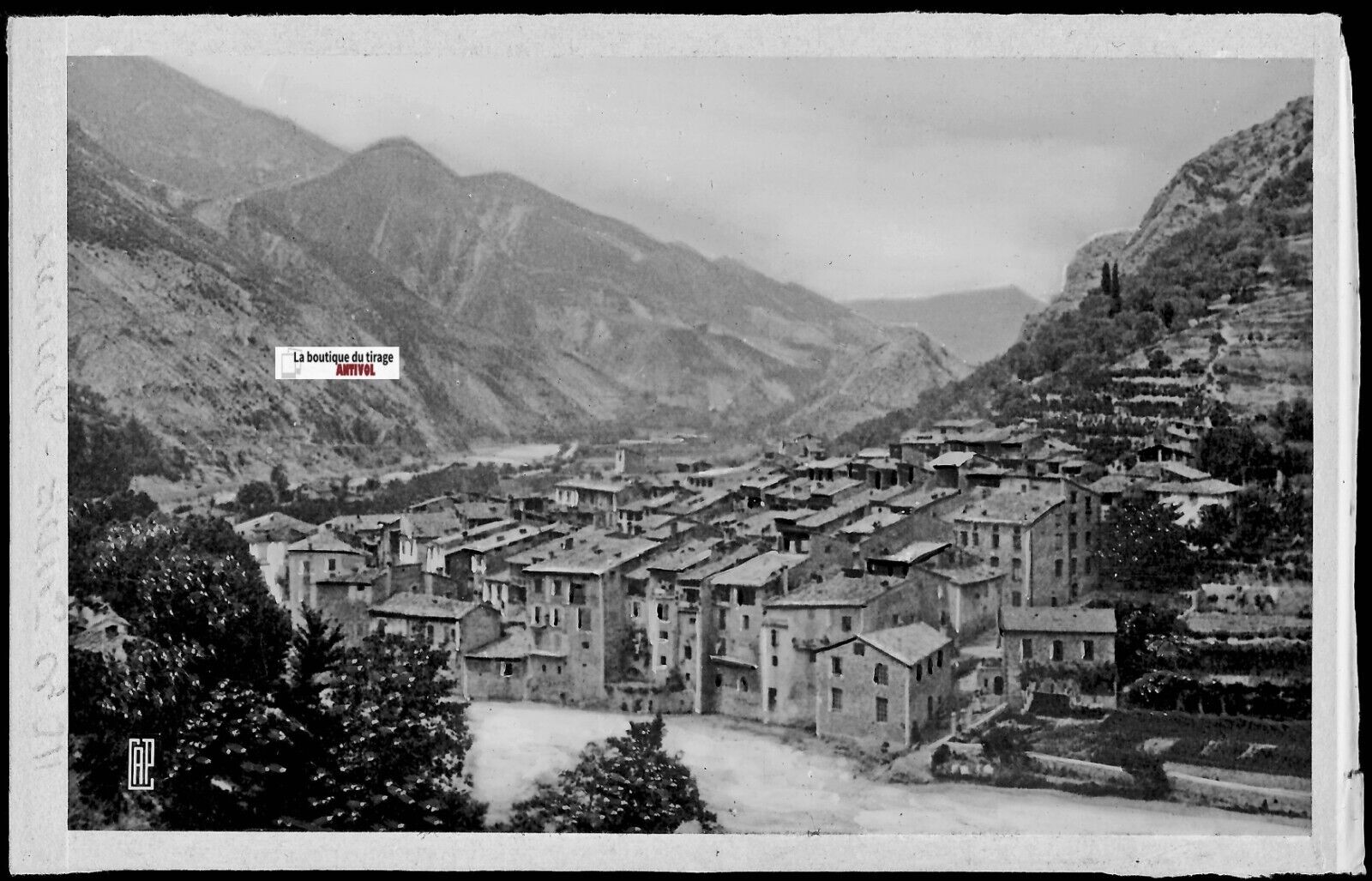 Plaque verre photo ancienne, négatif noir & blanc 9x14 cm, Puget-Théniers