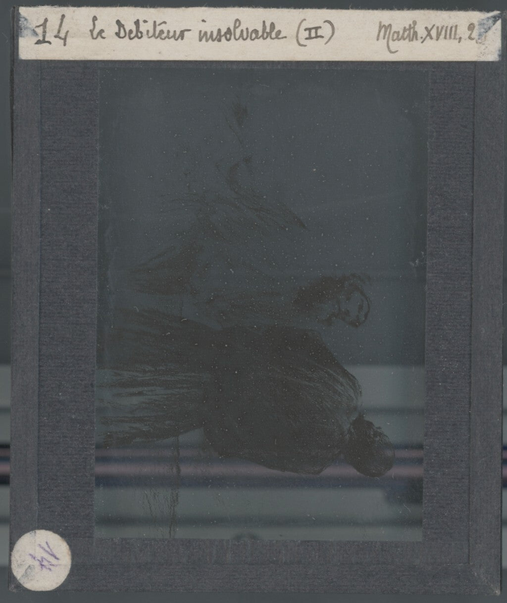 Matthieu, scène religieuse, dessin peinture plaque de verre, positif 8,5x10 cm