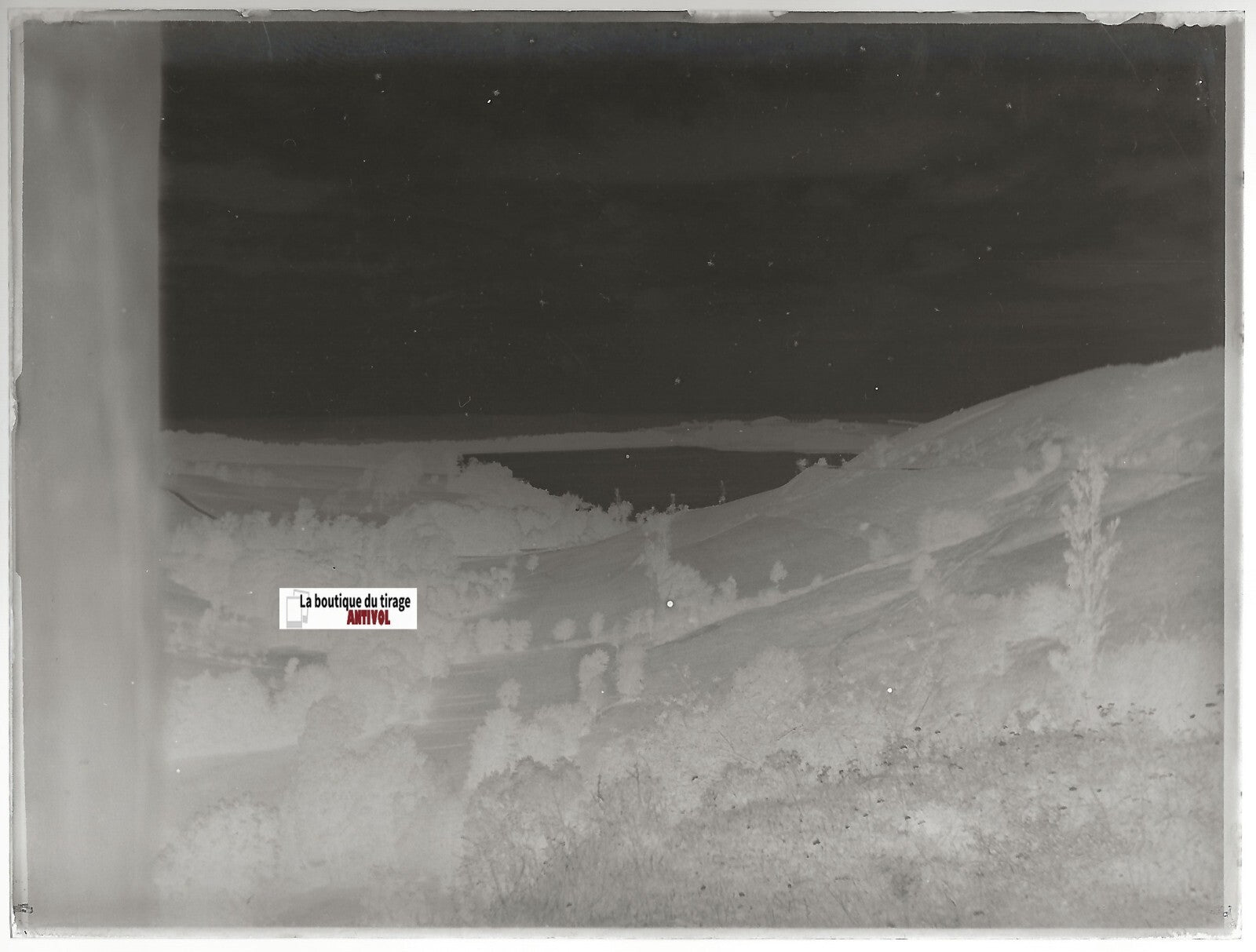 Pyrénées, lac, Plaque verre photo ancienne, négatif noir & blanc 9x12 cm