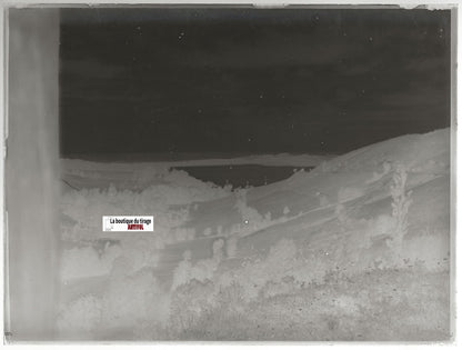 Pyrénées, lac, Plaque verre photo ancienne, négatif noir & blanc 9x12 cm