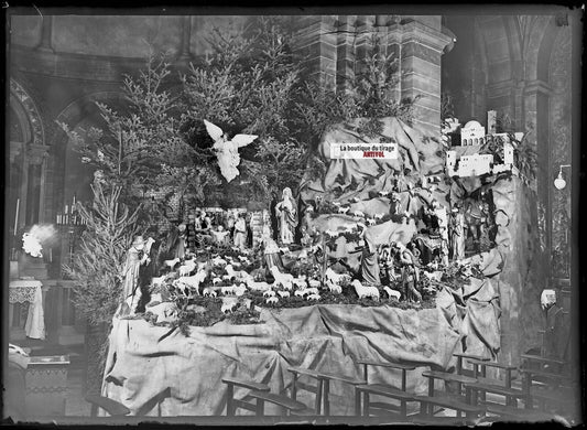 Plaque verre photo ancienne négatif noir et blanc 13x18 cm Strasbourg crèche