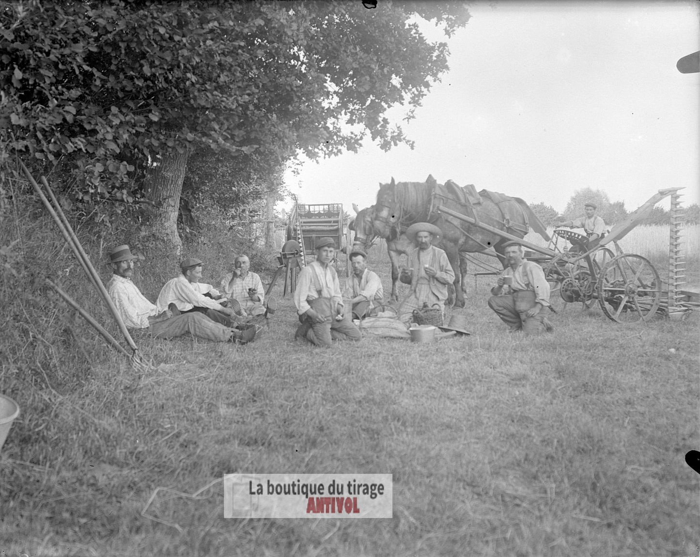 Travailleurs des champs, moissons, plaque verre, photo ancienne, négatif 9x12 cm