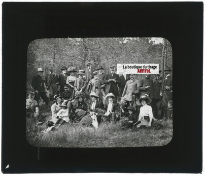 Forêt de Dom, 1911, groupe, photo ancienne plaque de verre, positif 8,5x10 cm