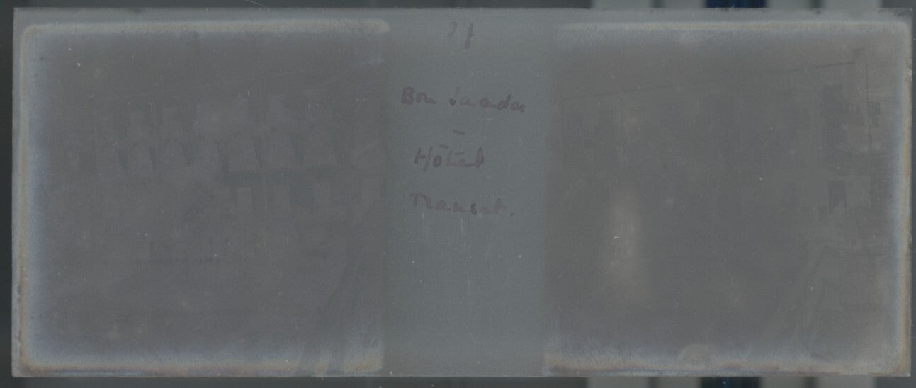 Hôtel Transat, Bou Saâda, Plaque verre stéréo, positif noir & blanc 4,5x10,7 cm