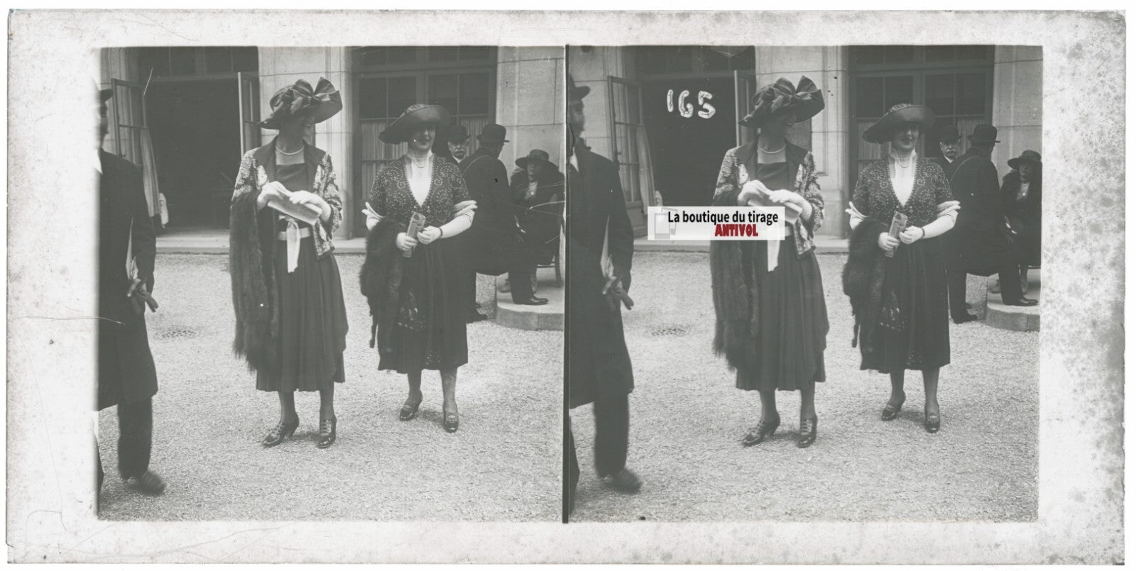 Personnages, Longchamp, Paris, plaque verre stéréoscopique, positif 8,5x17 cm