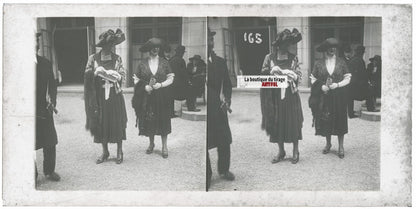 Personnages, Longchamp, Paris, plaque verre stéréoscopique, positif 8,5x17 cm