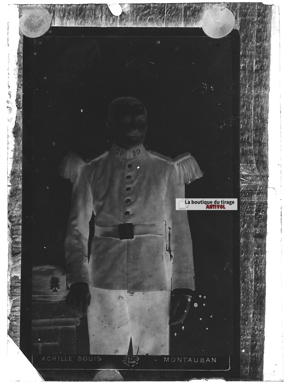 Plaque verre photo ancienne négatif noir et blanc 6x9 cm Achille Bouis soldat 