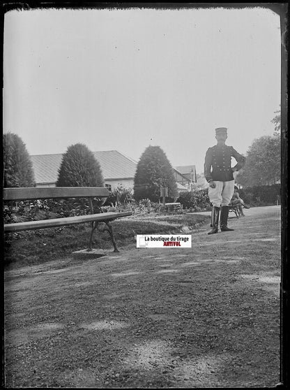 Soldat, Camp militaire Meucon, Plaque verre photo, négatif noir & blanc 9x12 cm