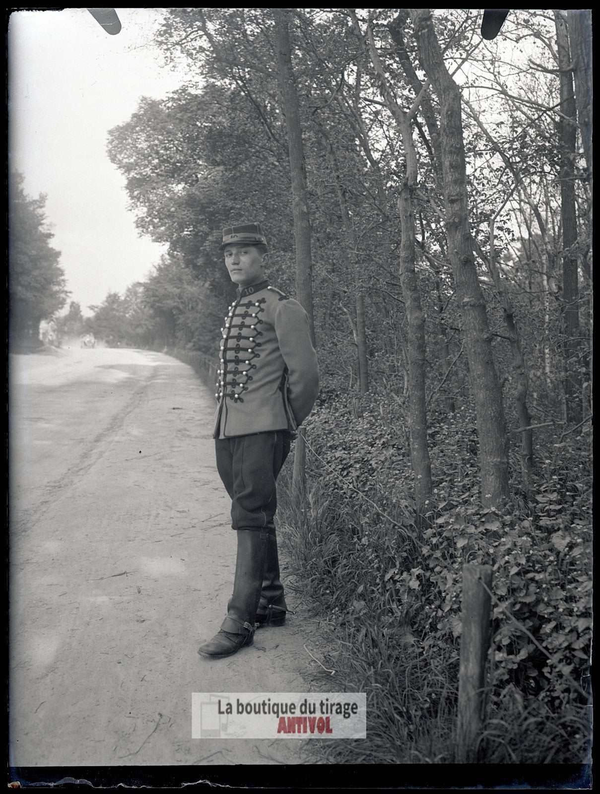 Officier 10ᵉ régiment Hussard, plaque verre, photo ancienne, négatif 9x12 cm