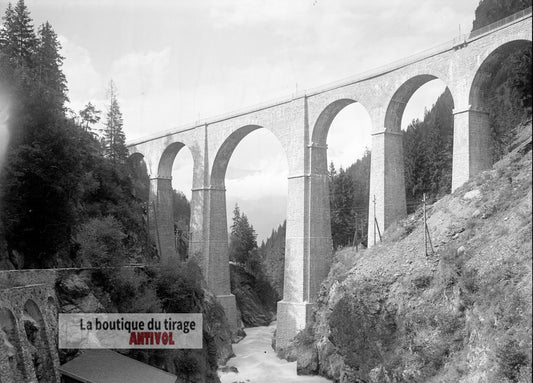 Viaduc Sainte-Marie, Les Houches, plaque verre, photo ancienne, négatif 9x12 cm