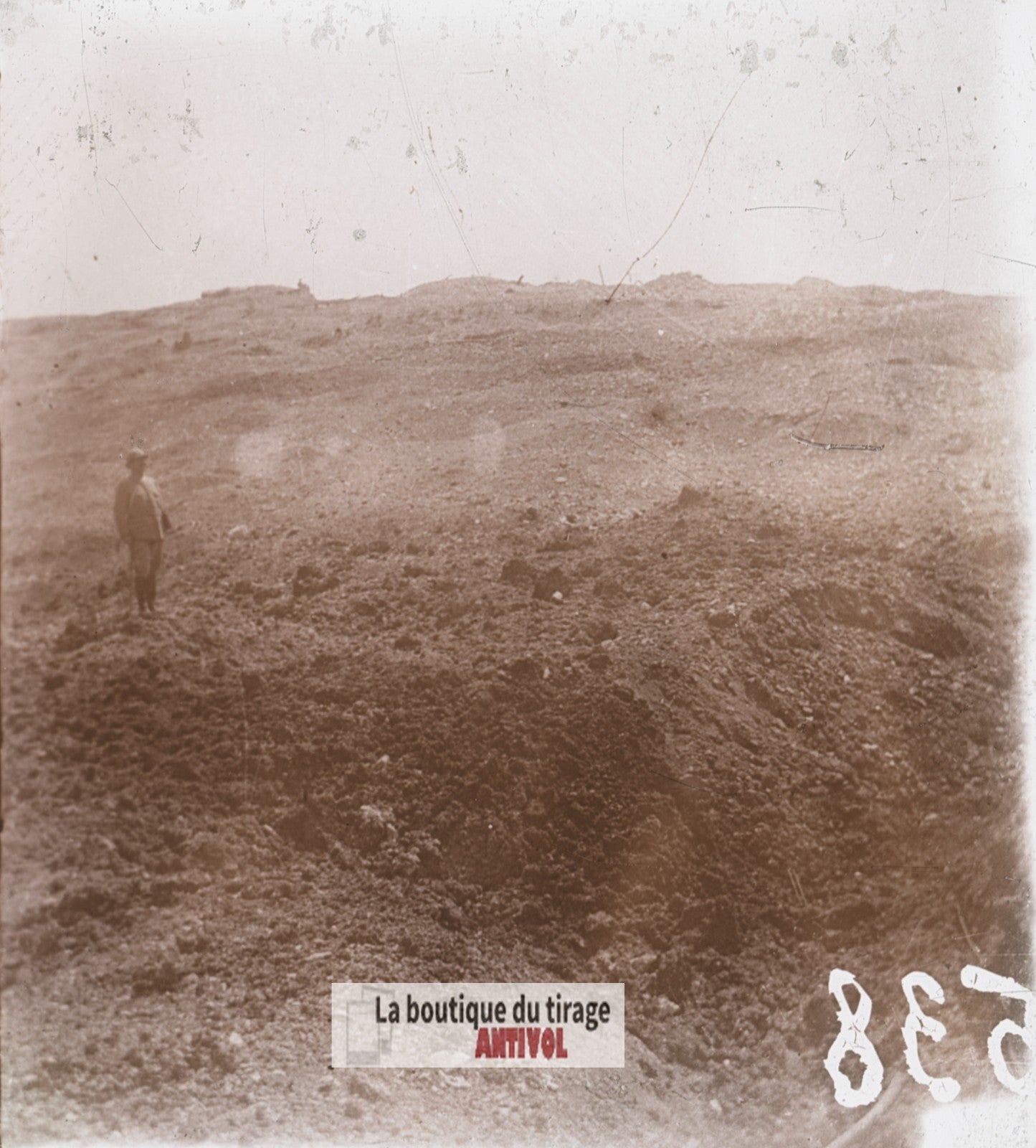 Ravin des Vignes, Fleury, guerre WW1, plaque verre stéréo, photo 4,5x10,7 cm