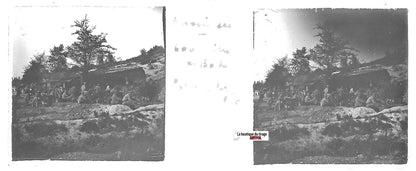 Guerbigny, camp, Plaque verre stéréo, positif ancien noir & blanc 4,5x10,7 cm
