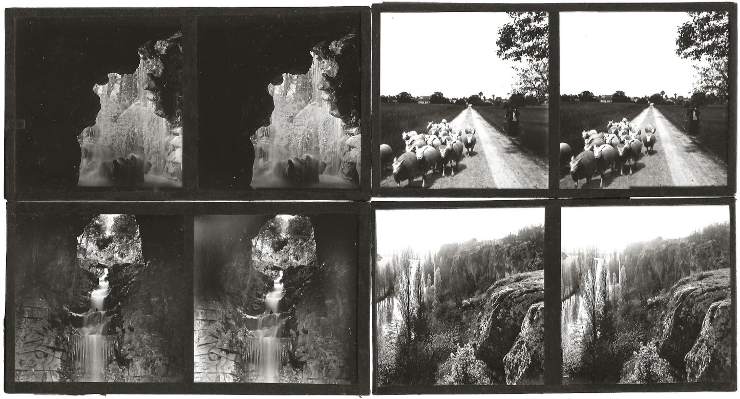 Paysages France, photos stéréoscopique plaques de verre, lot 10 positifs 7x13 cm