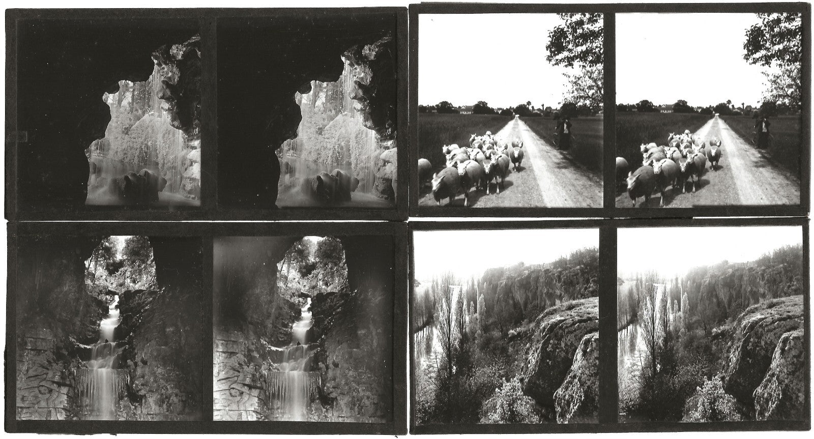 Paysages France, photos stéréoscopique plaques de verre, lot 10 positifs 7x13 cm