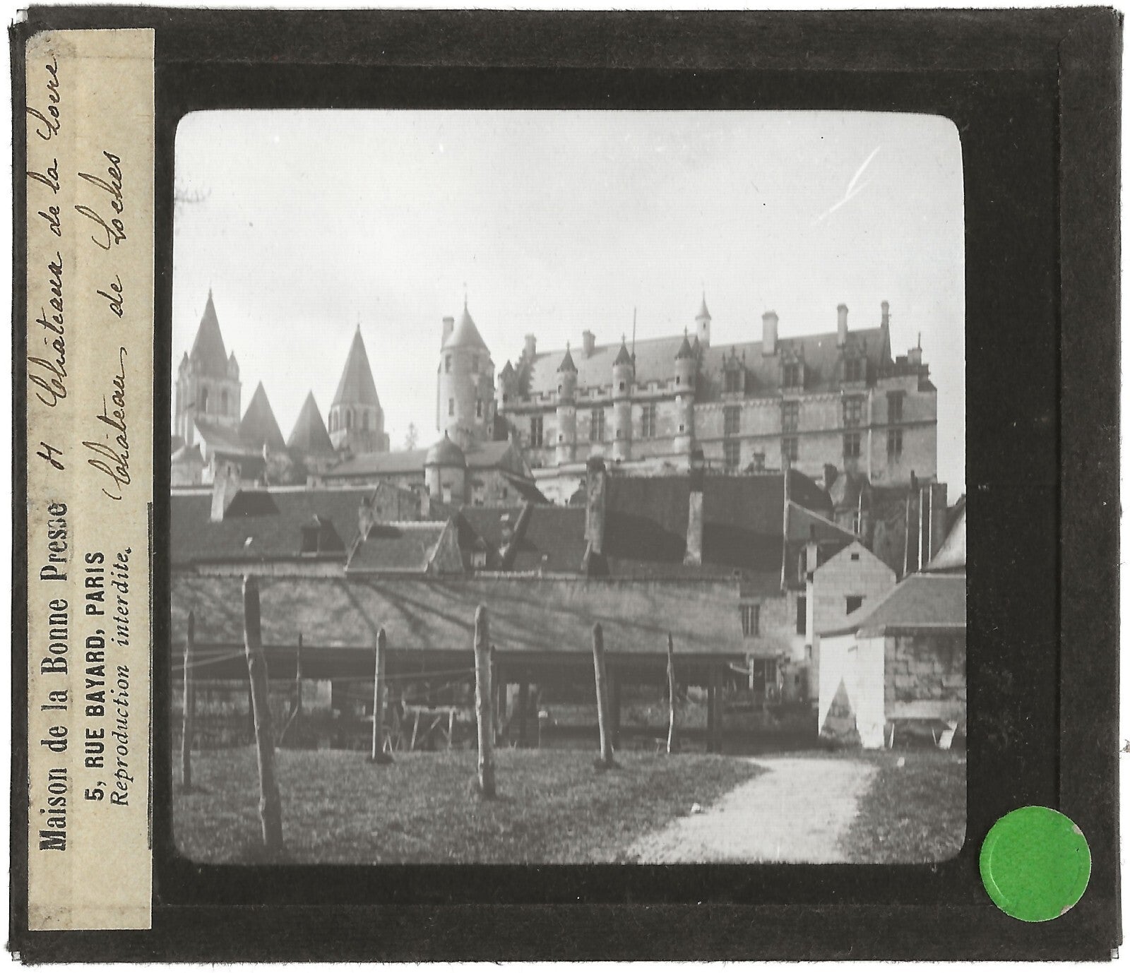 Château de Loches, France, photo ancienne plaque de verre, positif 8,5x10 cm