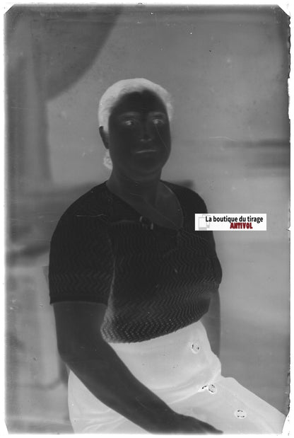 Femme, portrait, Plaque verre photo ancienne, négatif noir & blanc 10x15 cm