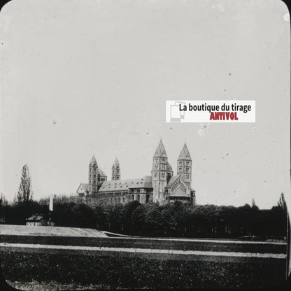 Cathédrale de Spire, Allemagne, photo ancienne plaque verre, positif 8,5x10 cm