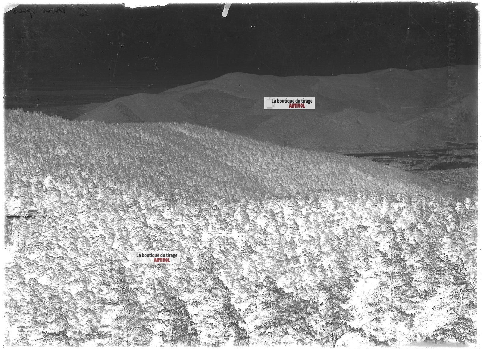 Plaque verre photo ancienne négatif noir et blanc 13x18 cm Trois Epis montagne