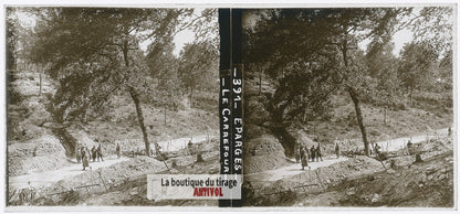 Les Éparges, Carrefour, guerre WW1, plaque verre photo ancienne stéréo 6x13 cm