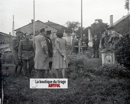 Cimetière, France, plaque verre, photo ancienne, négatif N&B 6x13 cm