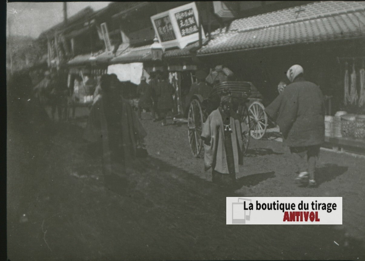 Personnages, Asie, Japon, photo plaque verre, noir & blanc, positif 8,5x10 cm