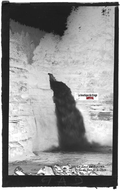 Plaque verre photo négatif noir & blanc 9x14 cm, Saut du Doubs, Villers-le-Lac