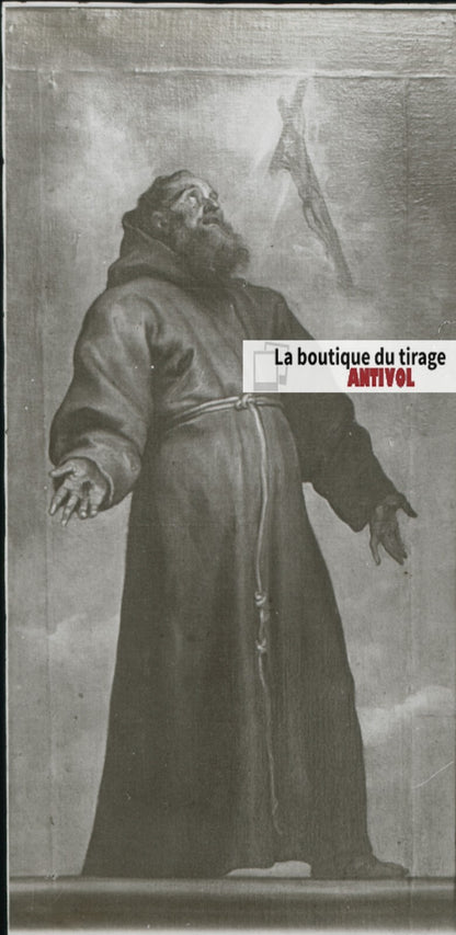 François d'Assise, dessin, plaque de verre, noir & blanc, positif 8,5x10 cm