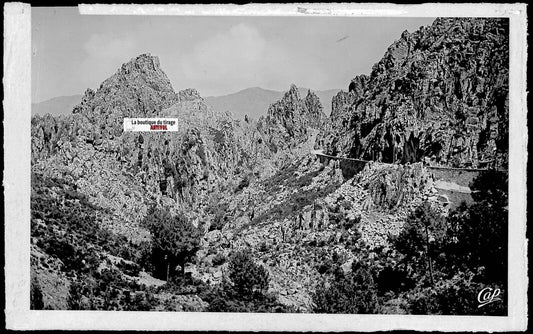 Plaque verre photo ancienne négatif noir & blanc 9x14 cm, Piana, Corse, falaises