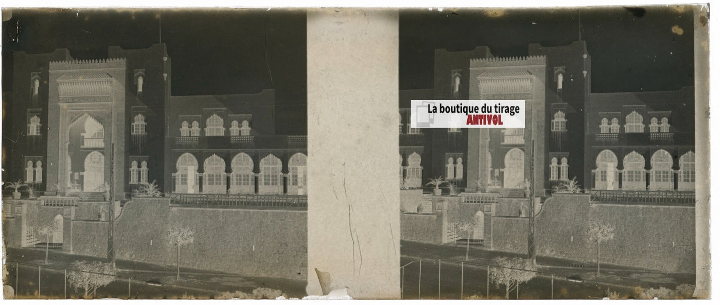 Rabat, Maroc, Plaque verre stéréoscopie, négatif noir & blanc 4,5x10,7 cm