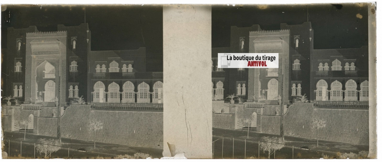 Rabat, Maroc, Plaque verre stéréoscopie, négatif noir & blanc 4,5x10,7 cm