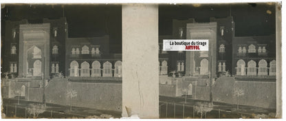 Rabat, Maroc, Plaque verre stéréoscopie, négatif noir & blanc 4,5x10,7 cm