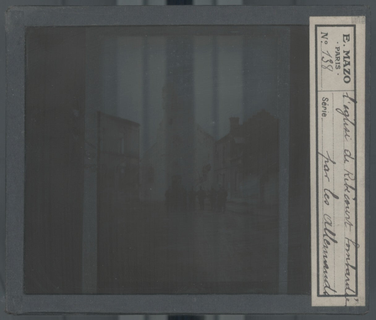 Ribécourt bombardé, guerre, photo plaque verre, noir & blanc, positif 8,5x10 cm