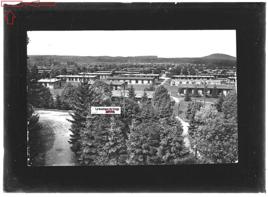 Plaque verre photo ancienne positif noir et blanc 13x18 cm camp militaire Bitche