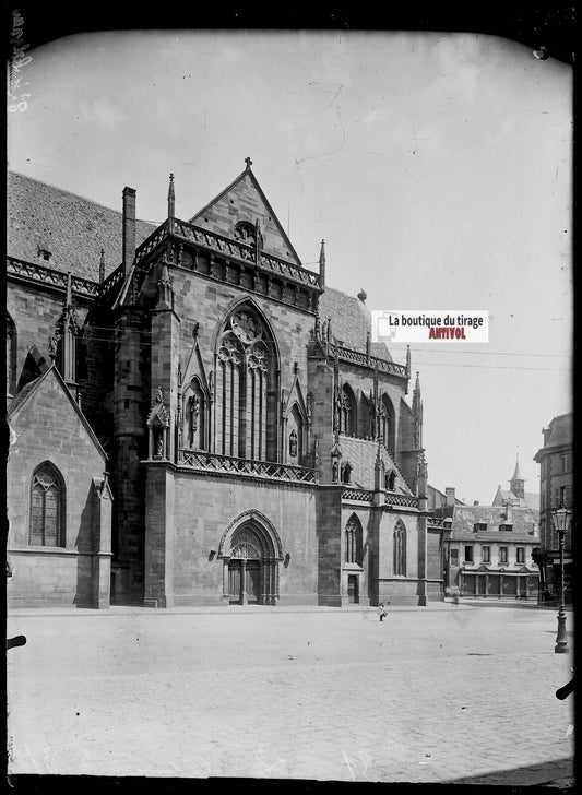 Plaque verre photo ancienne négatif noir et blanc 13x18 cm Colmar cathédrale