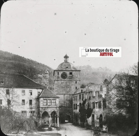Ruprechtsbau, Heidelberg, Allemagne, photo plaque verre, positif 8,5x10 cm