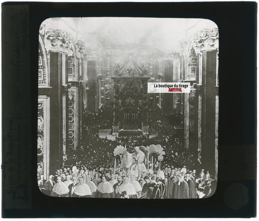 Le Pape, église, religion, photo ancienne plaque de verre, positif 8,5x10 cm