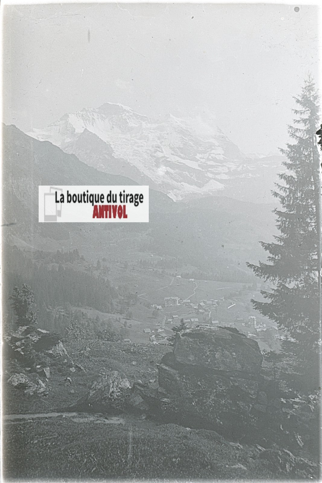 Montagnes, Alpes Suisse, stéréo photo plaque verre, noir & blanc, 9x12 cm