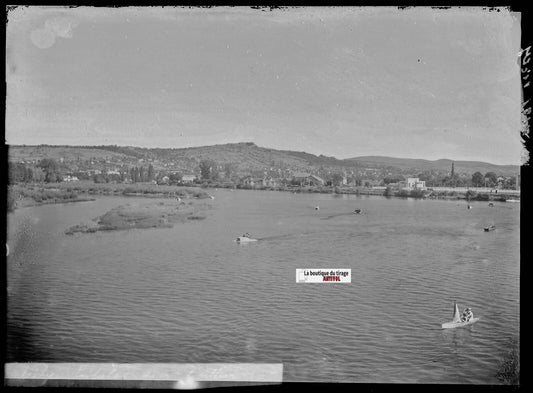 Plaque verre photo ancienne négatif noir et blanc 13x18 cm Vichy Allier pédalos