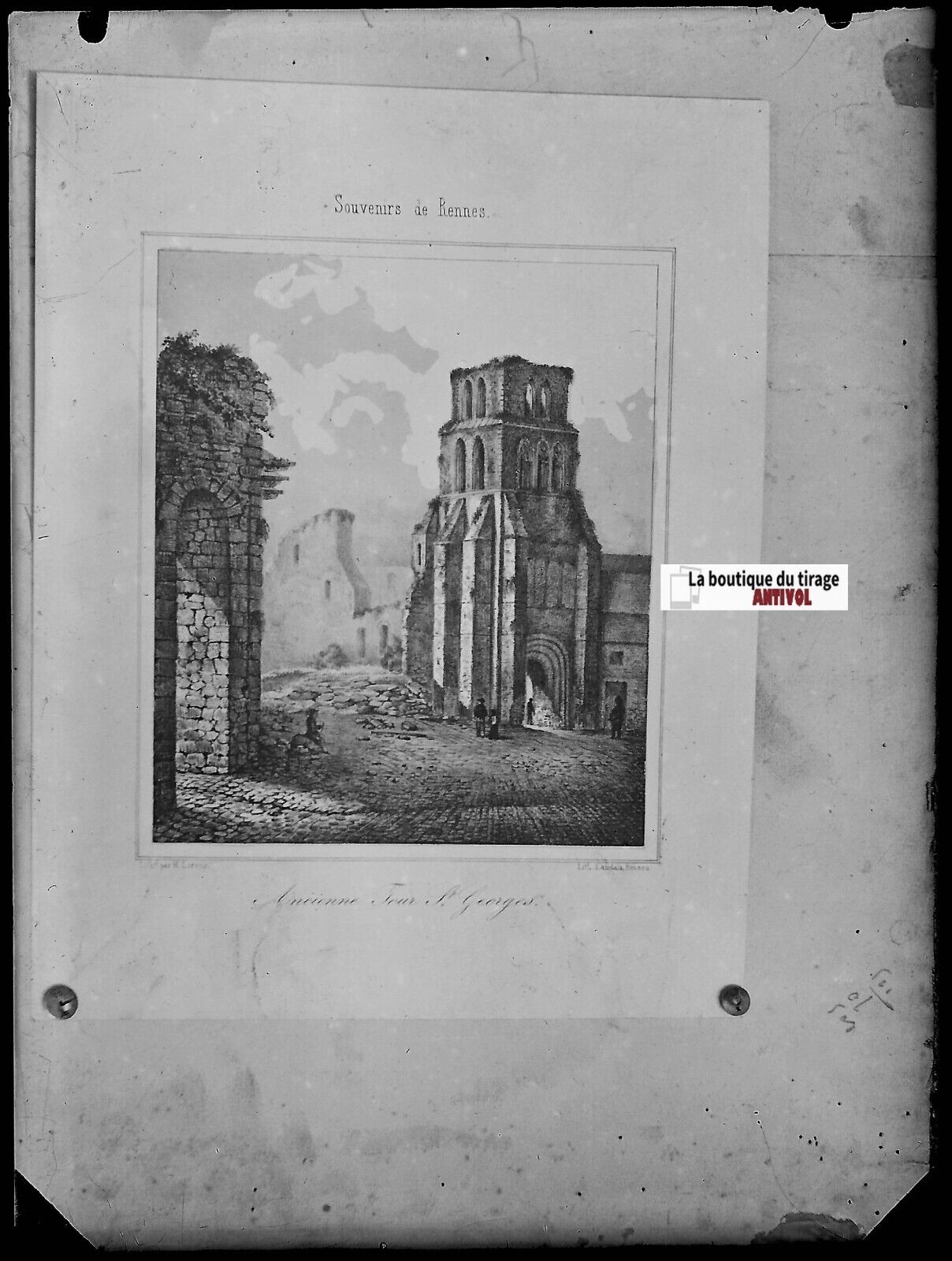 Rennes, Saint-Georges, Plaque verre photo ancienne, négatif noir & blanc 9x12 cm