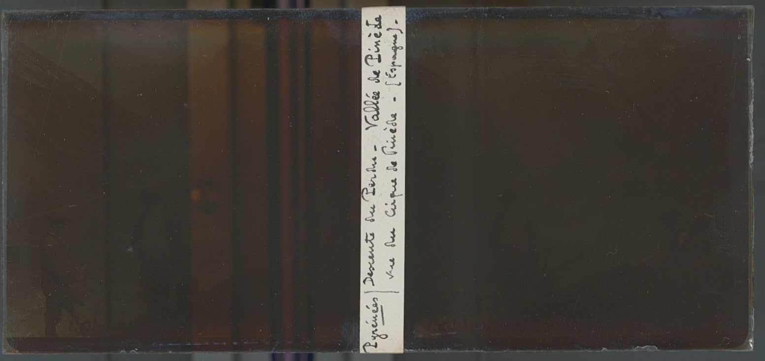 Pic de Pinède, Pyrénées, plaque verre, photo ancienne stéréo, sépia 6x13 cm
