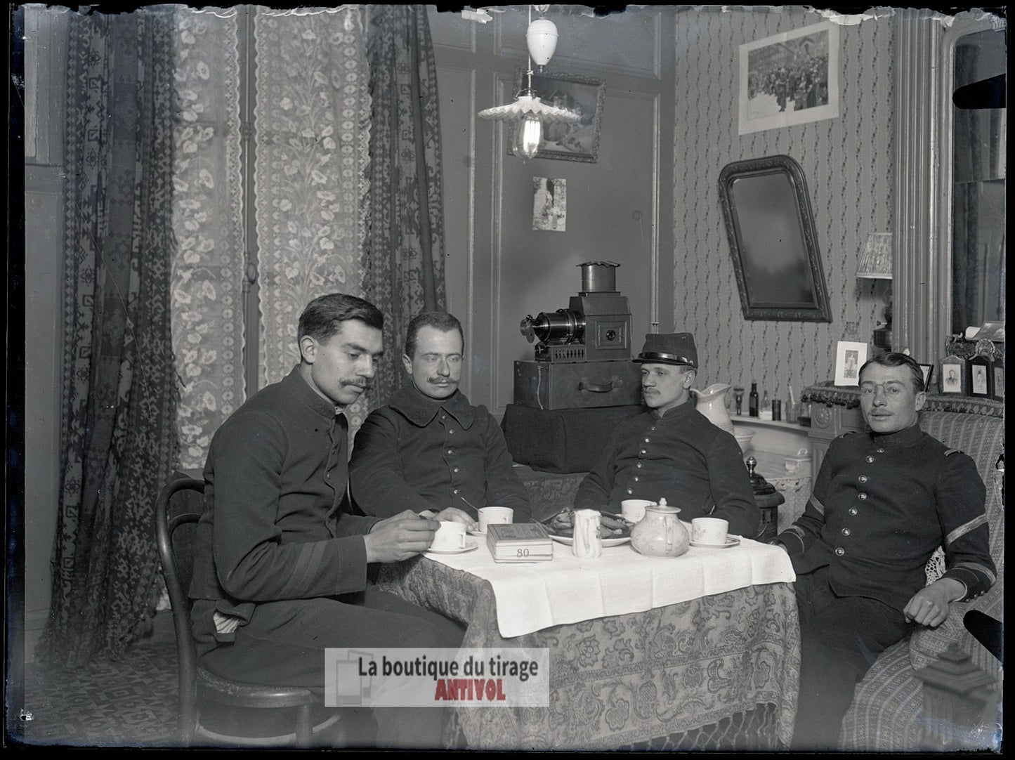 Réveillon des soldats, Paris, plaque verre, photo ancienne, négatif 9x12 cm