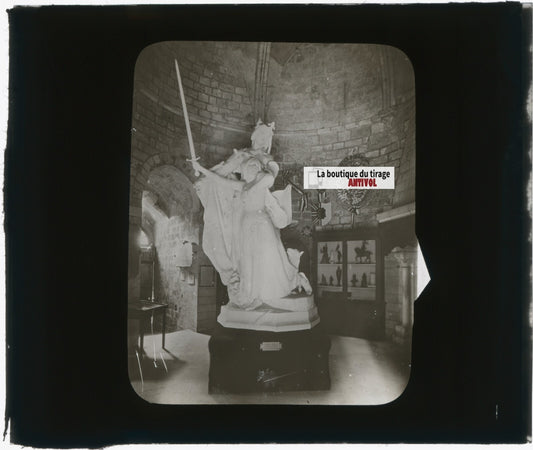 Rouen, Tour du château, photo plaque verre, noir & blanc, positif 8,5x10 cm