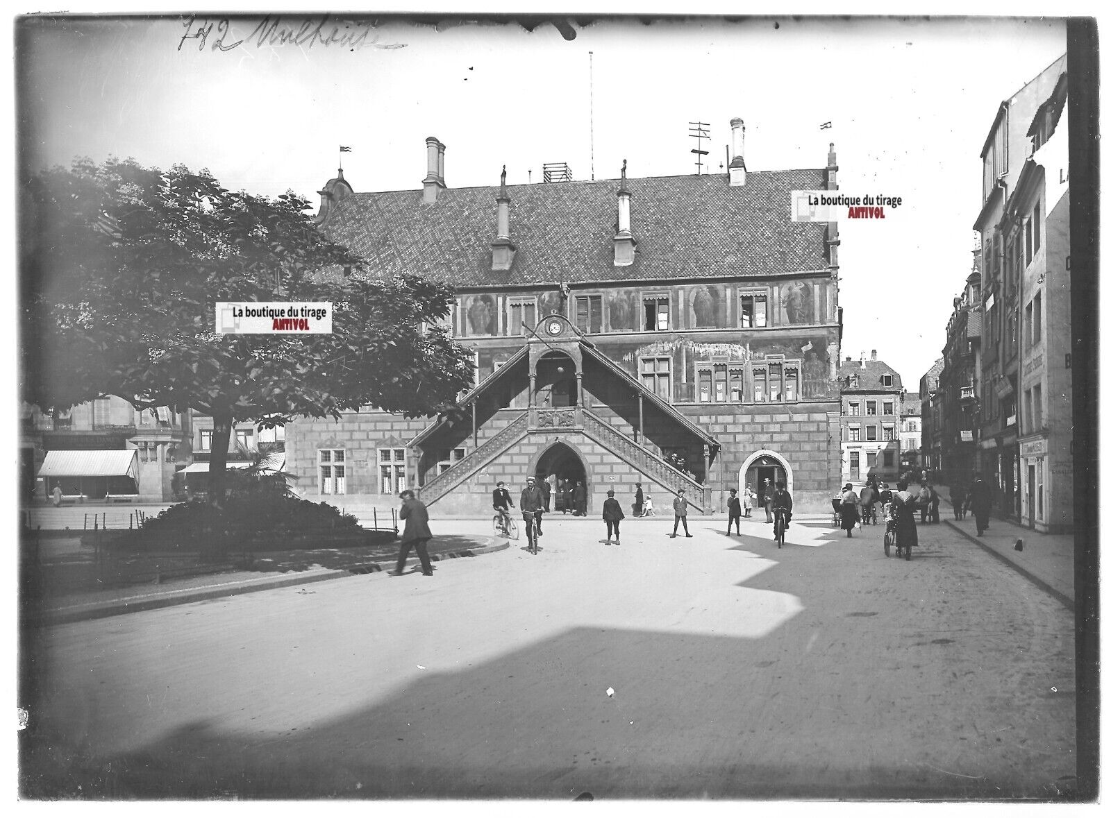 Plaque verre photo ancienne positif noir & blanc 13x18 cm Mulhouse Haut-Rhin