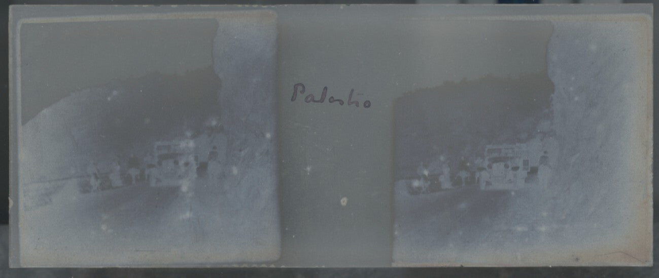 Bus, véhicule, Palestro, Plaque verre stéréo, positif noir & blanc 4,5x10,7 cm