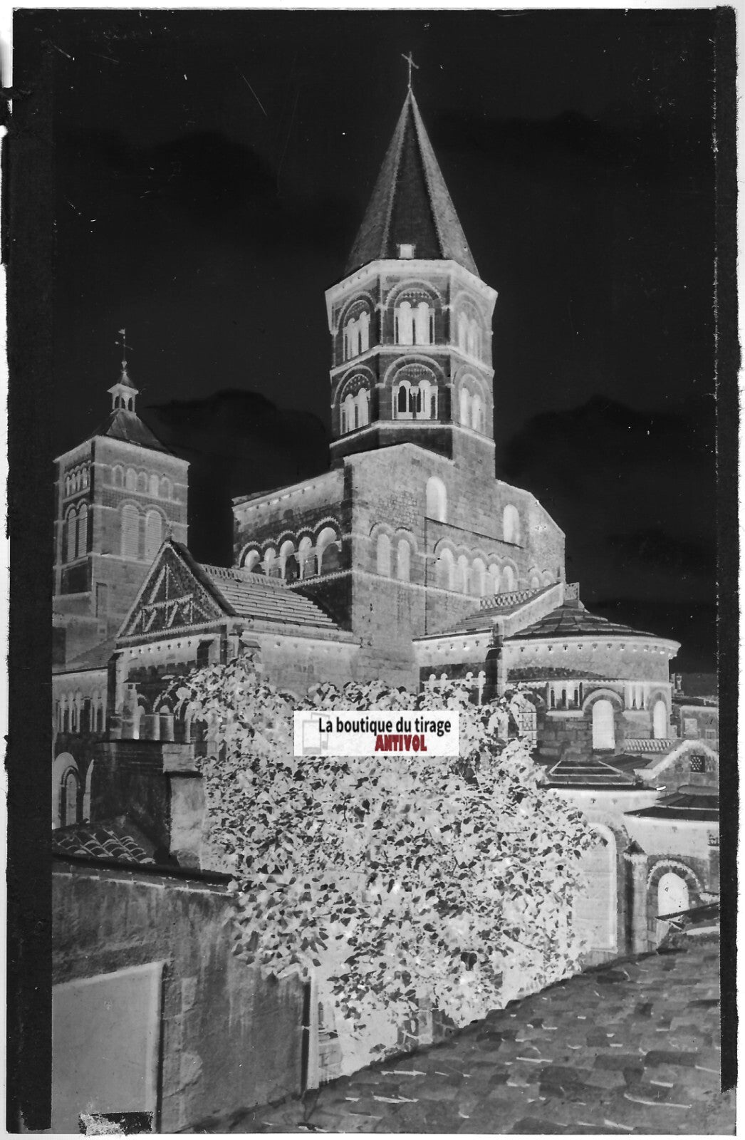 Plaque verre, photo négatif noir & blanc 9x14 cm, Clermont-Ferrand, basilique