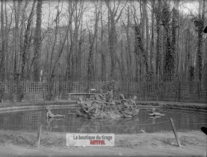 Bassin des Enfants Dorés, plaque verre, photo ancienne, négatif 9x12 cm