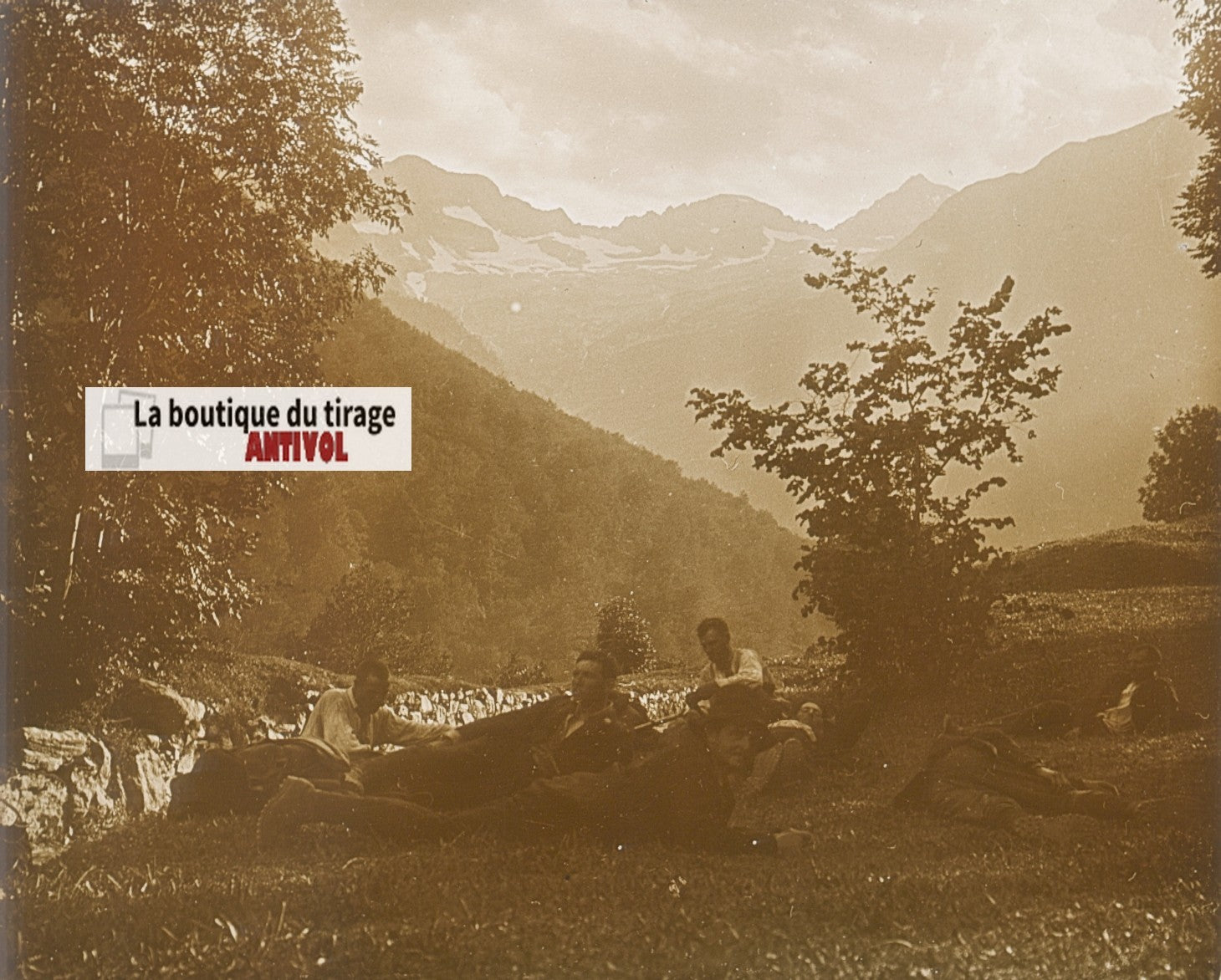 Vallée du Lys, Crabioules, plaque verre, photo ancienne stéréo, sépia 6x13 cm