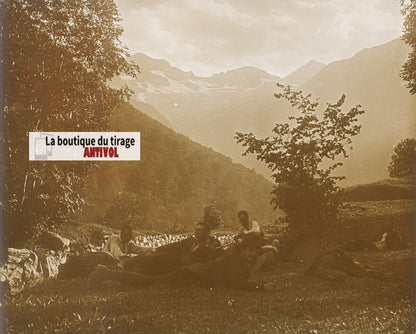 Vallée du Lys, Crabioules, plaque verre, photo ancienne stéréo, sépia 6x13 cm